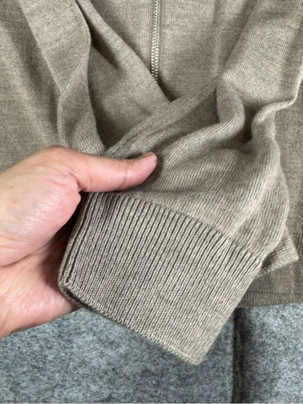 Lindbergh Merino Wool Zip Up Sweater Beige Slim Fit Size M Minimalist Luxury
